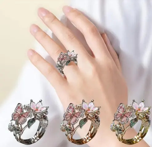 1+1 Offer: Fashion delicate gold color flower butterfly rings for women party accessories gifts custom jewelry