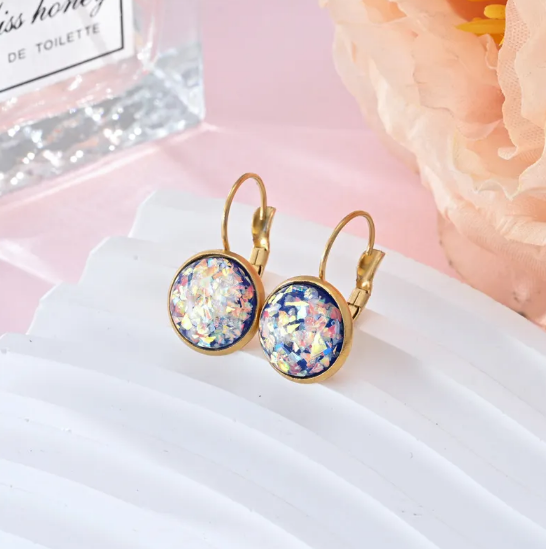 Sequin Rhinestone Stainless Steel Earrings