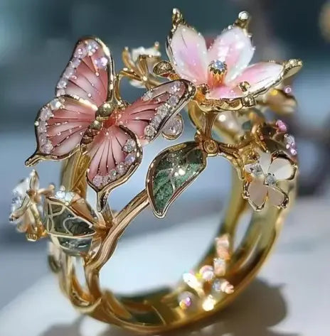 1+1 Offer: Fashion delicate gold color flower butterfly rings for women party accessories gifts custom jewelry