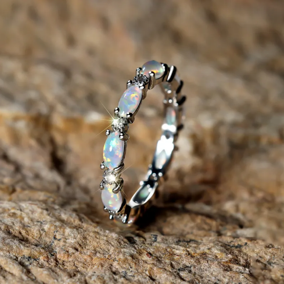 Platinum Heart-Shaped Opal Diamond Ring