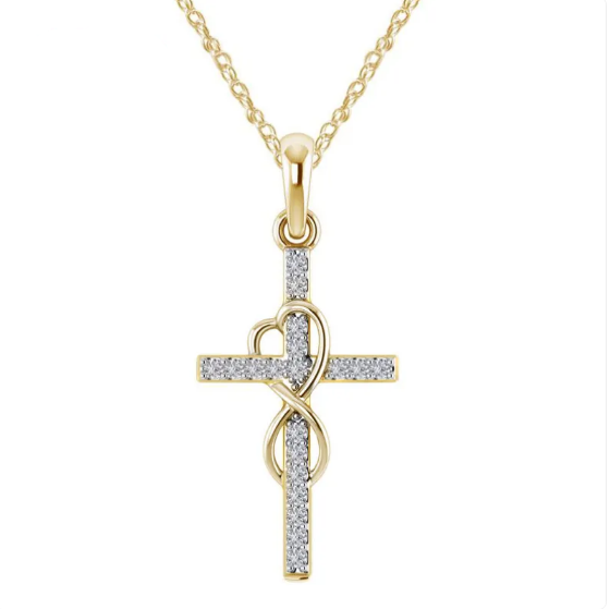 Diamond Alloy Cross Pendant Necklace