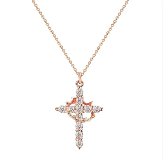 Cross Crown Rotatable Necklace