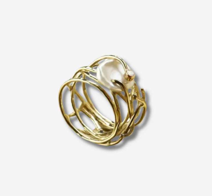 Jessica | Thin Gold and Pearl Ring