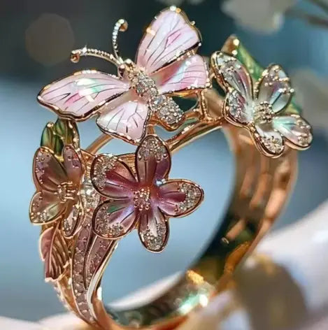 1+1 Offer: Fashion delicate gold color flower butterfly rings for women party accessories gifts custom jewelry