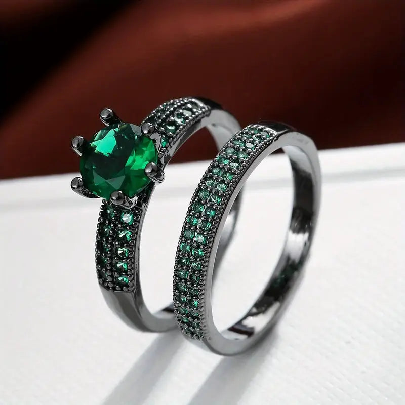 18K Gold Zirconia Eternity Rings Set