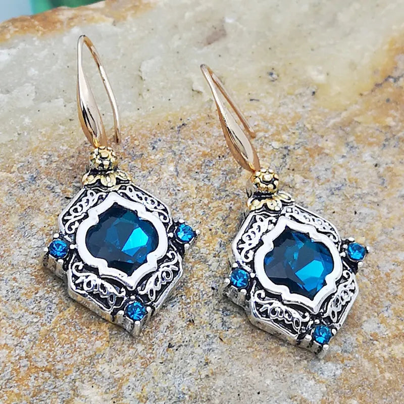 Blue Crystal Retro Earrings