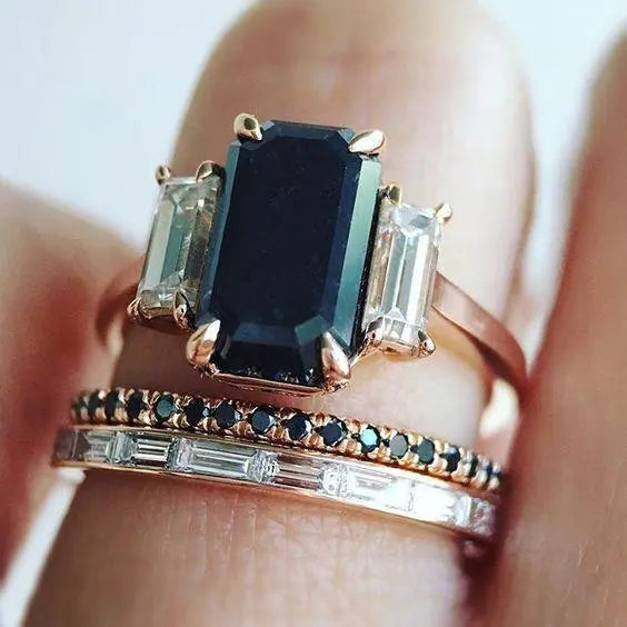 1+1 Offer: Vintage Dark Turquoise Zirconia Ring Set