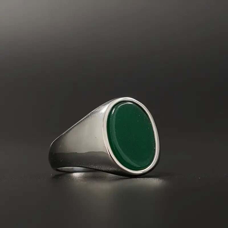 Men's Stainless Signet Ring Featuring Faux Gemstones