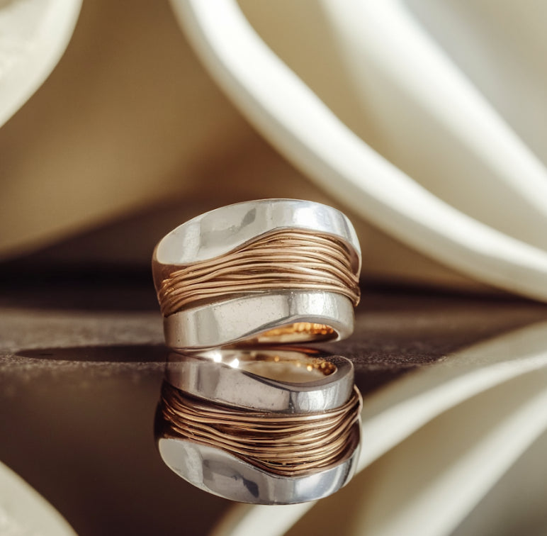 Silver Golden Threads Ring