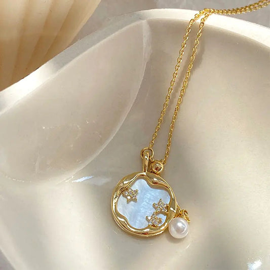 1+1 Offer: Moonstone with Pearl Necklace in Gold