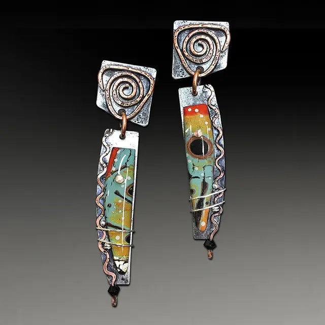 1+1 Offer: Ethnic silver earrings with multicolored enamel