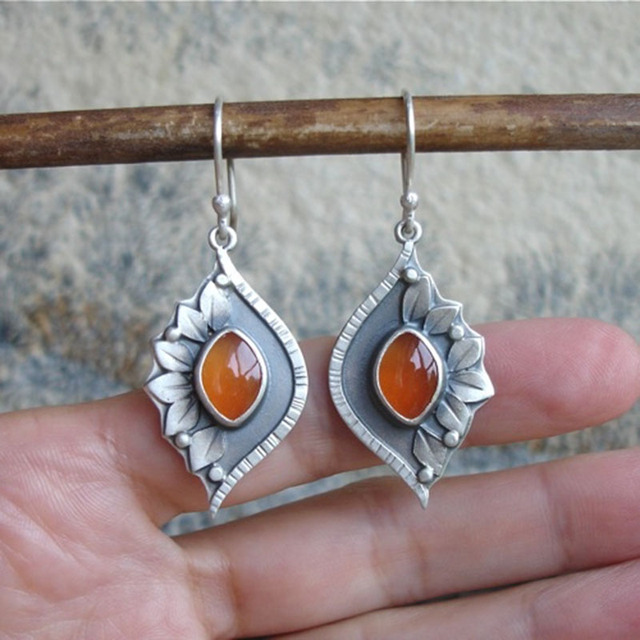 1+1 Offer: Orange Boho Earrings with Crystals