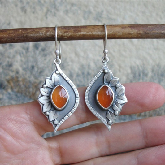 1+1 Offer: Orange Boho Earrings with Crystals