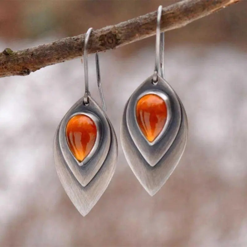 1+1 Offer: Vintage Orange Stein Earrings in Silver