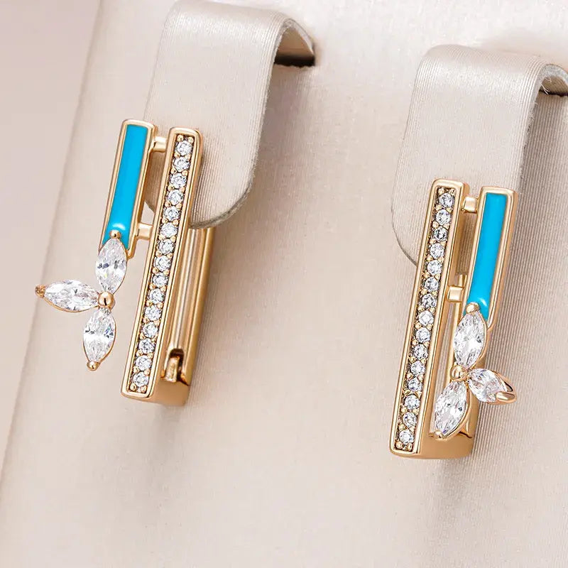 1+1 Offer: Elegant earrings with blue enamel and zirconia in gold