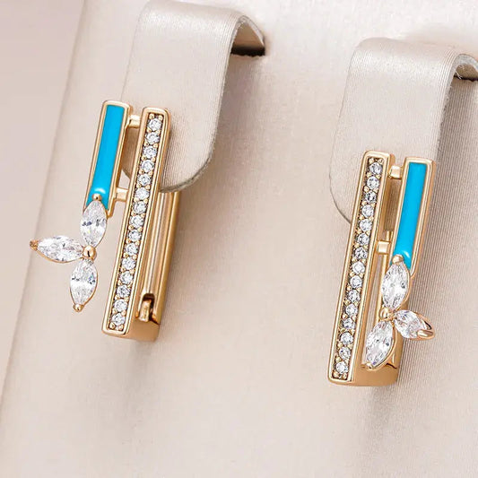 1+1 Offer: Elegant earrings with blue enamel and zirconia in gold