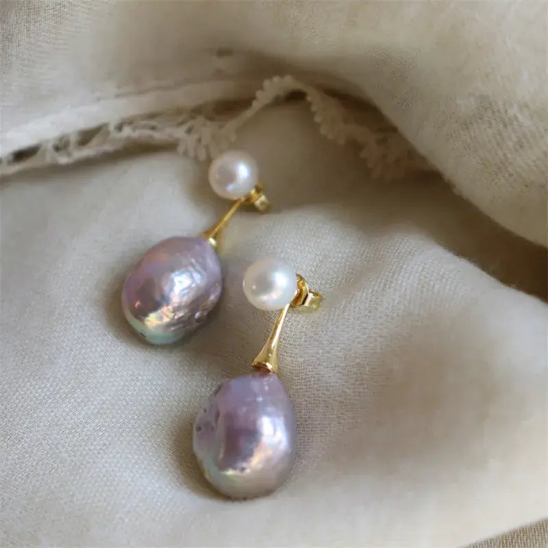 1+1 Offer: Elegant purple pearl earrings