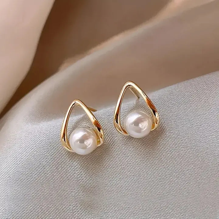 1+1 Offer: Triangular Hollow Earrings with Elegant Pearls
