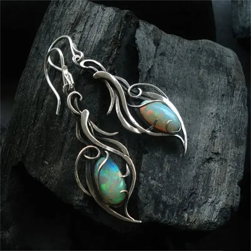 1+1 Offer: Vintage earrings made of blue opal in silver