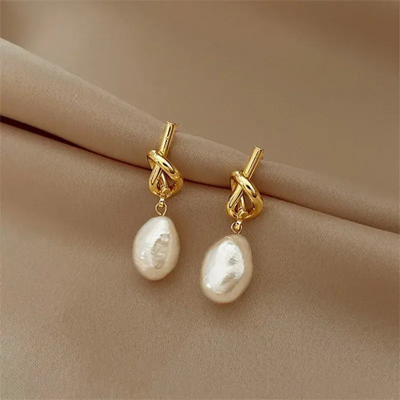 1+1 Offer: Elegant Baroque Pearl Earrings in Gold