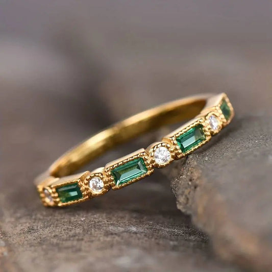1+1 Offer: Vintage Green Zirconia Gold Ring