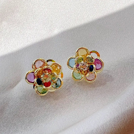 1+1 Offer: Elegant Colorful Crystal Flower Earrings