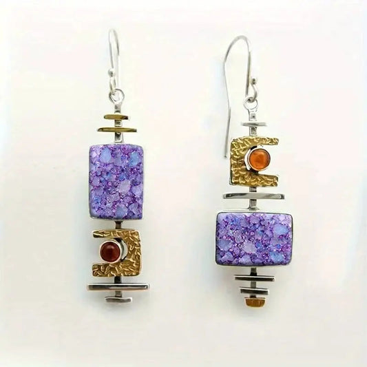 1+1 Offer: Vintage Lila Stein Old Earrings