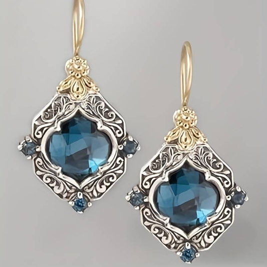 1+1 Offer: Vintage Blue Crystal Gold & Silver Earrings