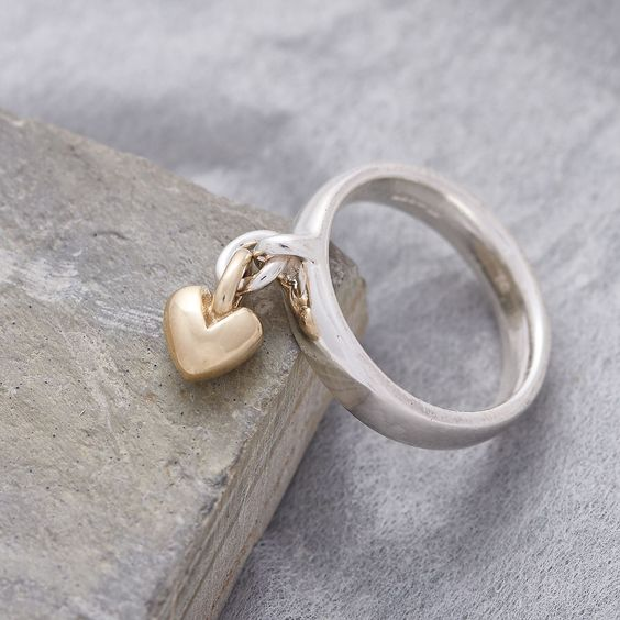 1+1 Offer: Vintage Dangling Heart Silver Ring