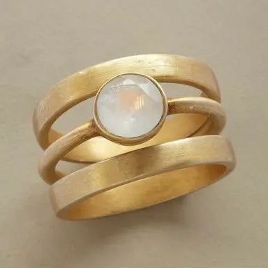 1+1 Offer: Vintage Gold & Inlaid Moonstone Ring