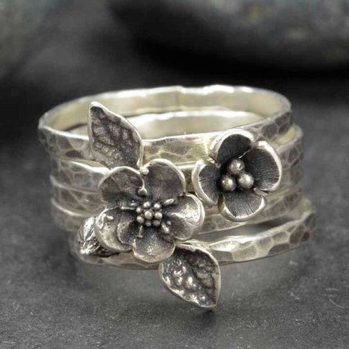 1+1 Offer: Vintage Flower Silver Layer Ring