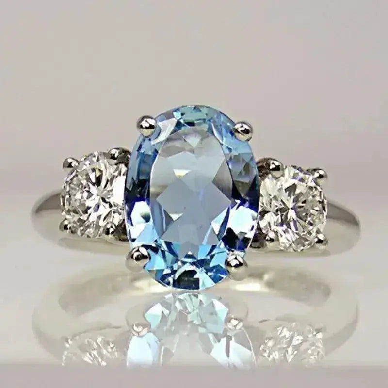 1+1 Offer: Ring with blue diamond crystal in silver