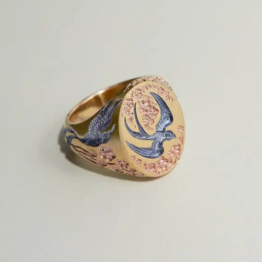 1+1 Offer: Vintage Blue Gold Hummingbird Ring