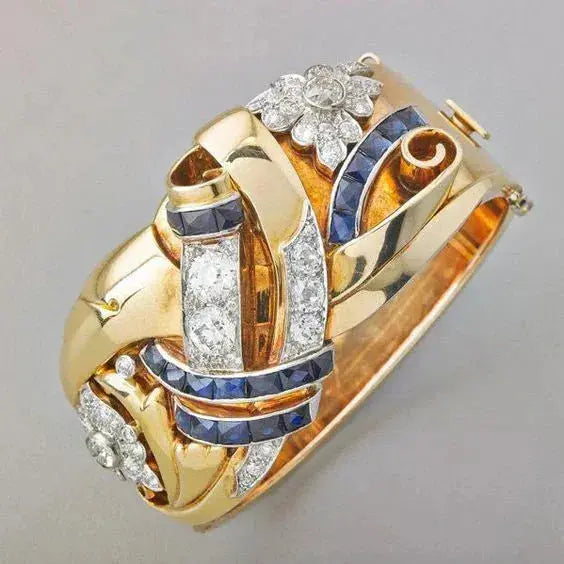 1+1 Offer: Vintage Gold Blue Zirconia Ring