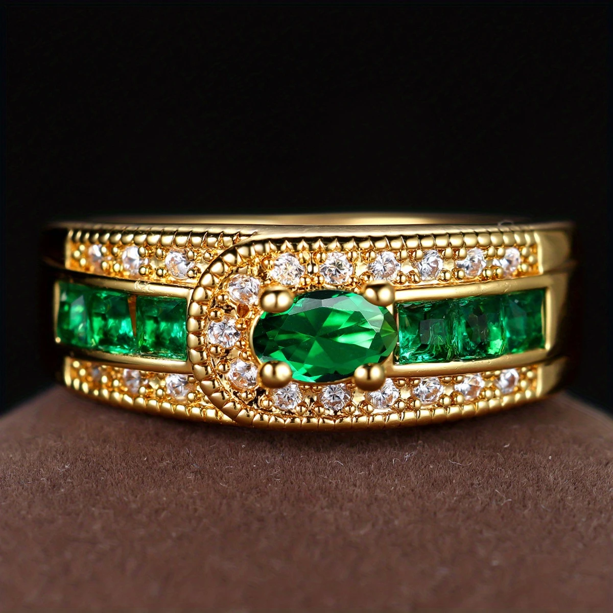 1+1 Offer: Vintage gold ring with cubic zirconia and green stones