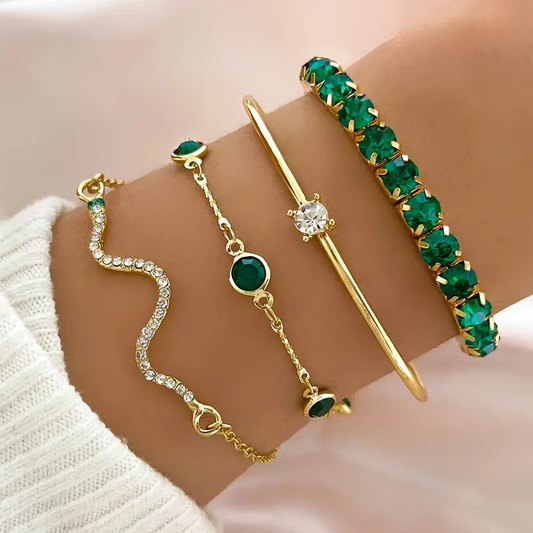 1+1 Offer: Vintage Green Zirconia Bracelet Set