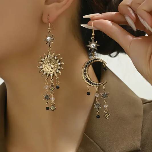 1+1 Offer: Vintage Dangling Sun & Moon Earrings