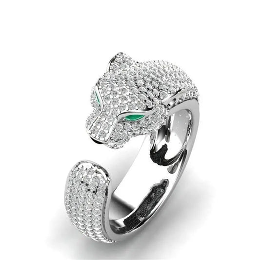 1+1 Offer: Adjustable Jaguar Ring and  Rose Gold with Green Zirconia Eyes