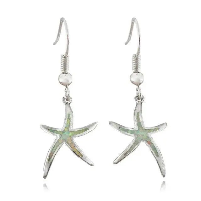 1+1 Offer: Starfish earrings made of opal and silver