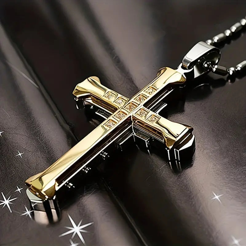 Men's Rhinestone Cross Pendant Necklace