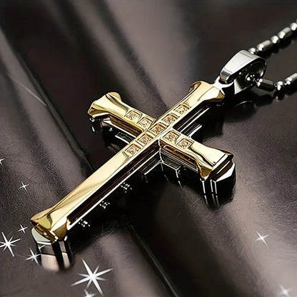 Men's Rhinestone Cross Pendant Necklace