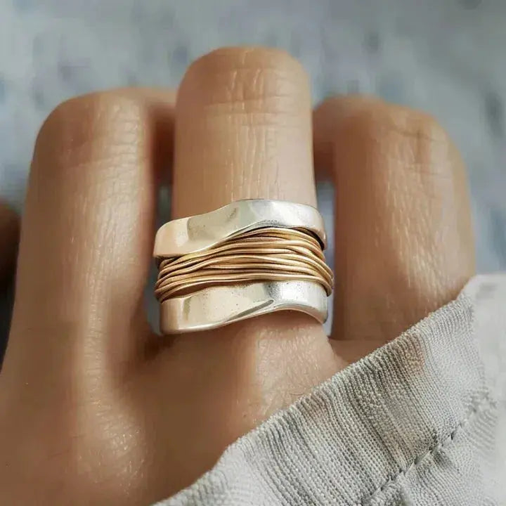 1+1 Offer: Silver ring with golden threads