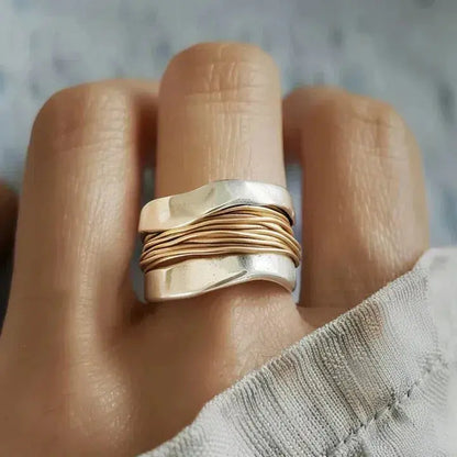1+1 Offer: Silver ring with golden threads