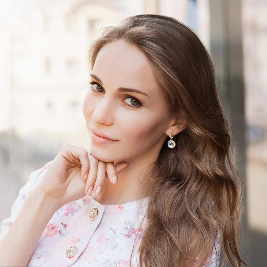 Round Moissanite Drop Earrings