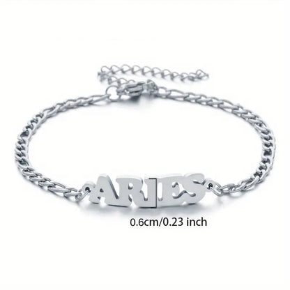 Stainless Steel Zodiac Letter Pendant Bracelet