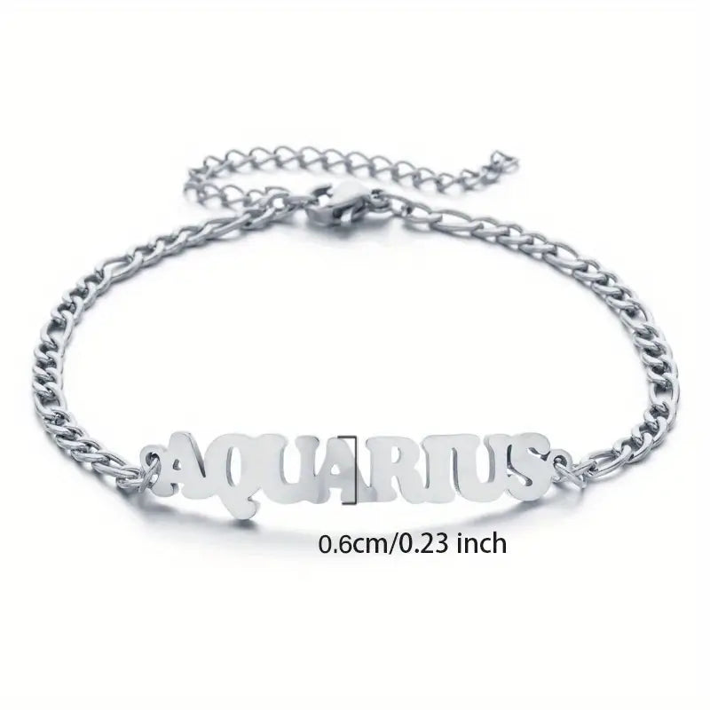 Stainless Steel Zodiac Letter Pendant Bracelet