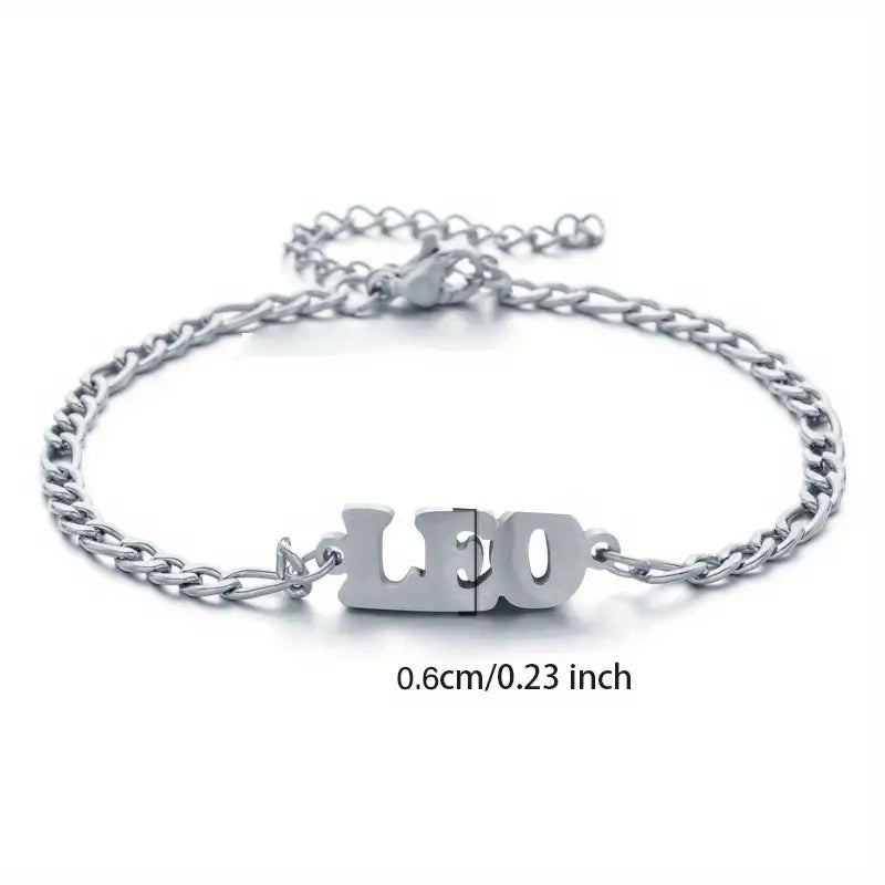Stainless Steel Zodiac Letter Pendant Bracelet