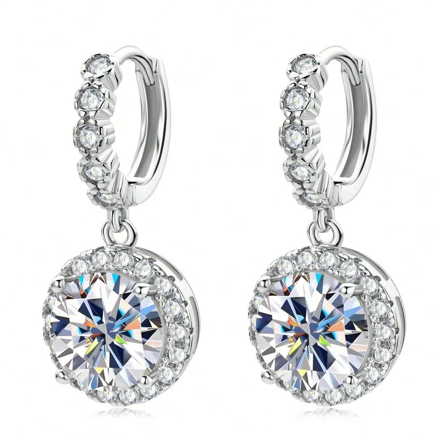 Round Moissanite Drop Earrings