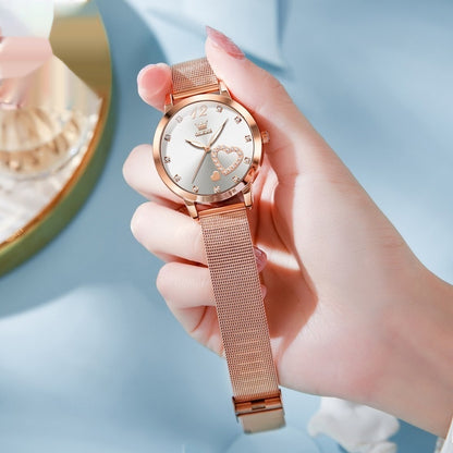 Elegant Personalized Mesh Strap Womens Watch With Rose Dial