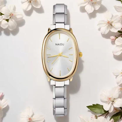Elegant Oval Quartz Watch Stainless Steel Timepiece